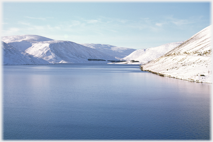 Megget resevoir in snow.