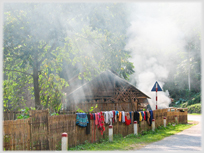 Washing drying on fence.